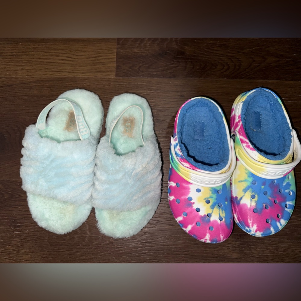 Colorful Tie-Dye Kids Crocs and Sky Blue UGGS for Girls